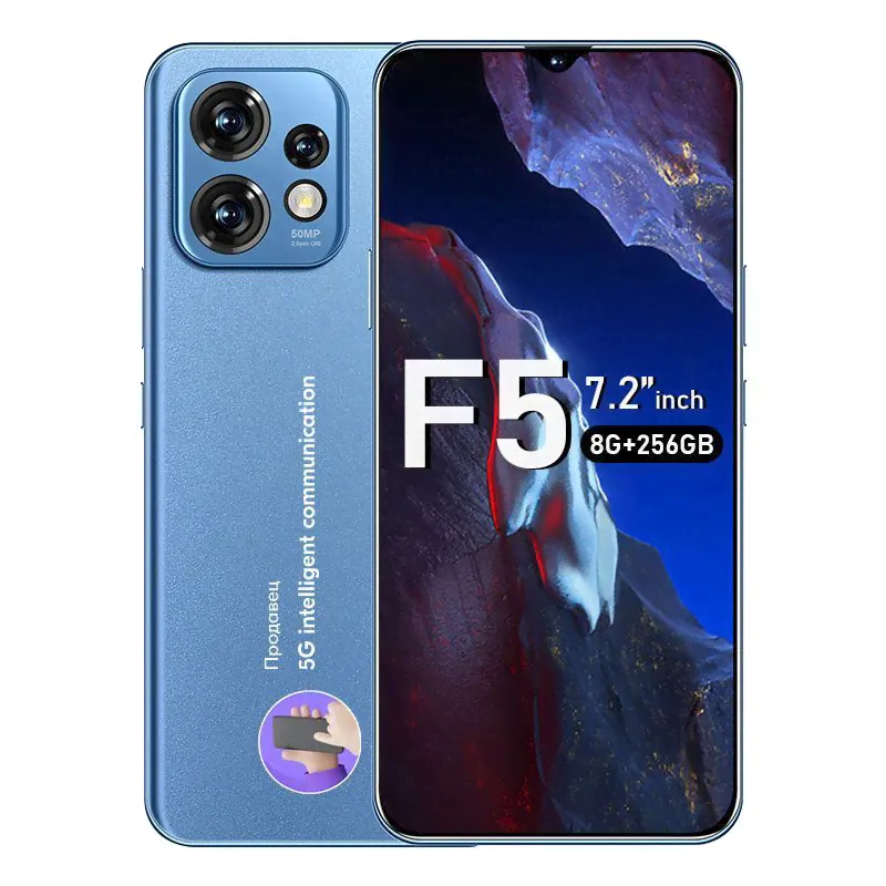 Смартфон f5 4G 7,2 дюйма,смартфоны телефоны Android13 8/256 ГБ, голубой-0