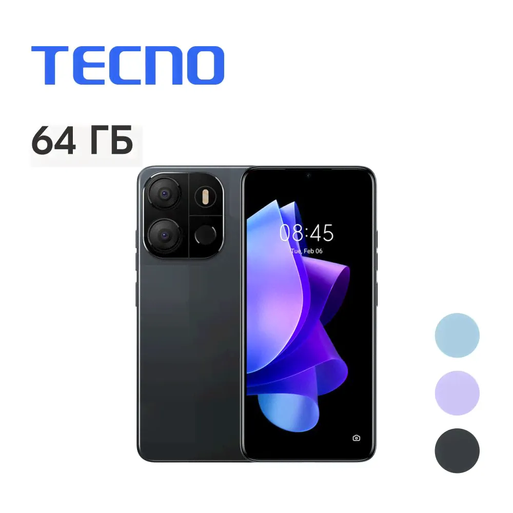 Tecno Смартфон POP 7+SIM-карта МегаФон 2/64 ГБ, черный-0